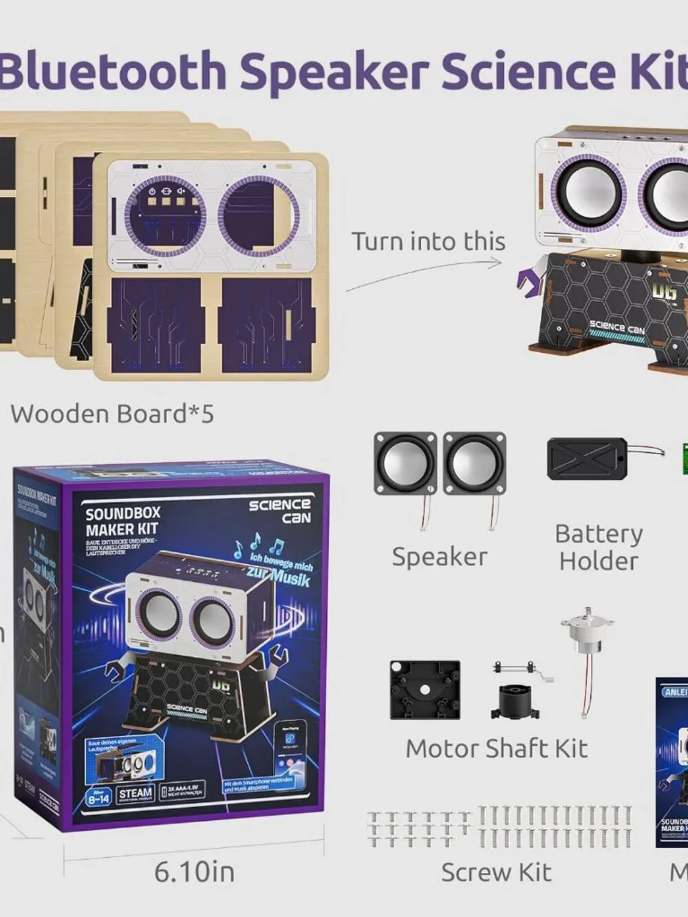 NEW Science STEM Toy DIY Bluetooth Speaker Kit Robot Electronic Set Wooden Puzzl